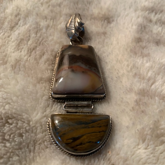 Stunning Sterling Silver Brown Multicolor Stone Pendant - Picture 1 of 6